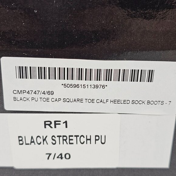 Pretty Little Things Black Leather Women's 7 Square Toe Calf Heeled Sock Boots - Picture 8 of 16